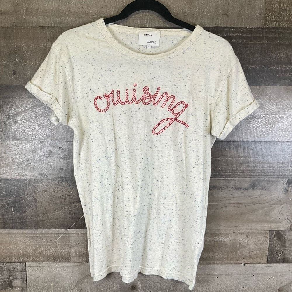 Maison Labiche Women’s Size Medium T Shirt Heather Cream Short Sleeve Cruising